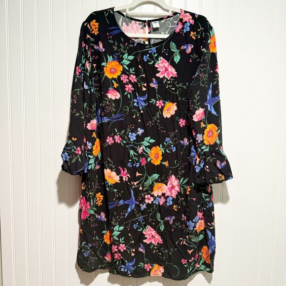 Old Navy Dresses & Skirts - Old Navy Floral Blue Bird Bell Sleeve Dress Size XL
